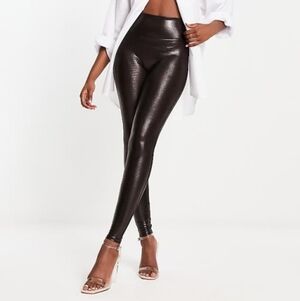 Spanx Brown Black High Rise Croc Faux Leather Shine Tight Leggings